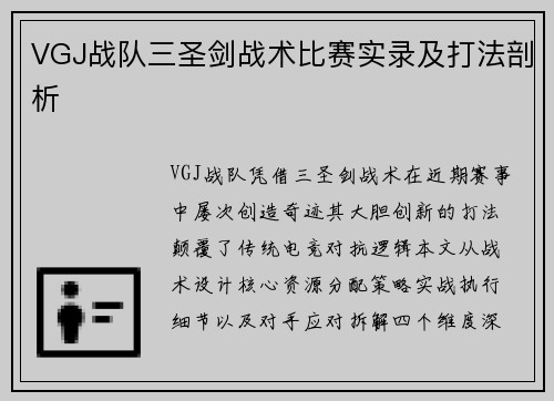VGJ战队三圣剑战术比赛实录及打法剖析